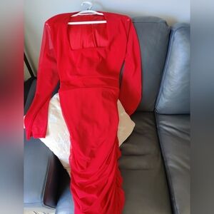 Pretty Little Thing Red sheer sleeve bodycon dress